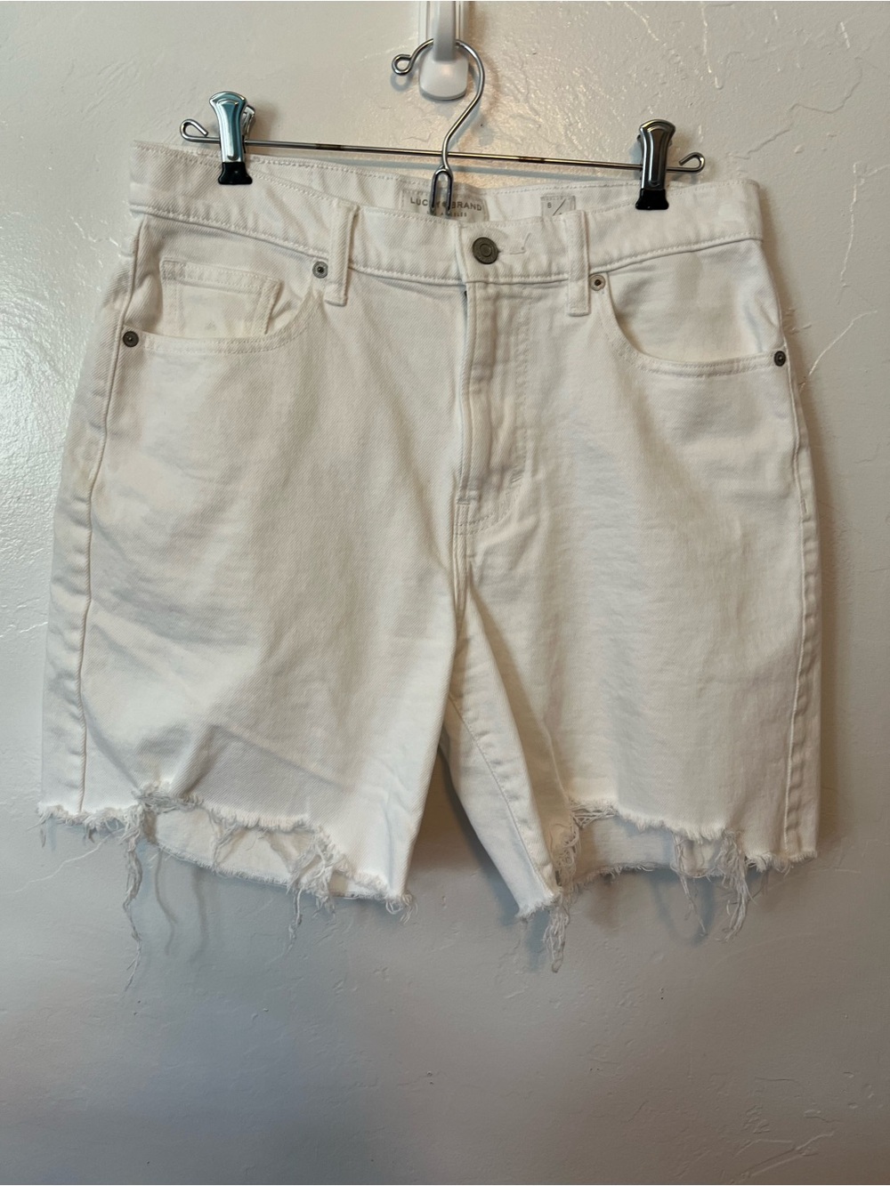 Lucky Brand White Frayed Hem Denim Shorts Size 8
